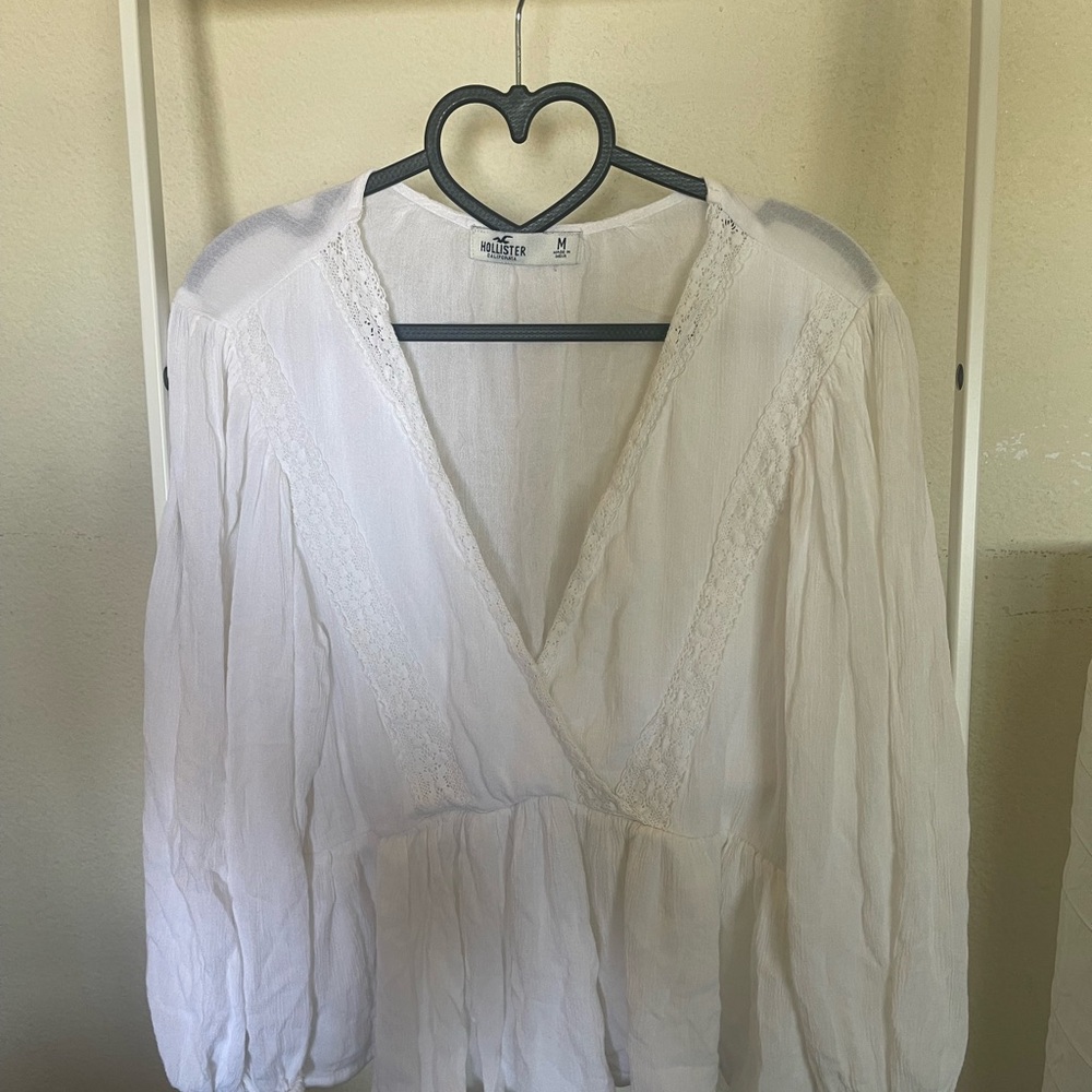 Hollister White Blouse with Lace Detail
